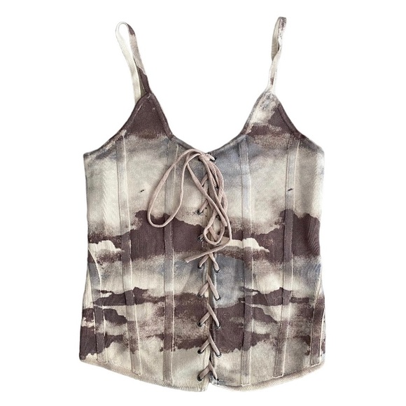 Zara Women’s Abstract Print Knit Corset Purple/White Top Size S - Picture 5 of 5